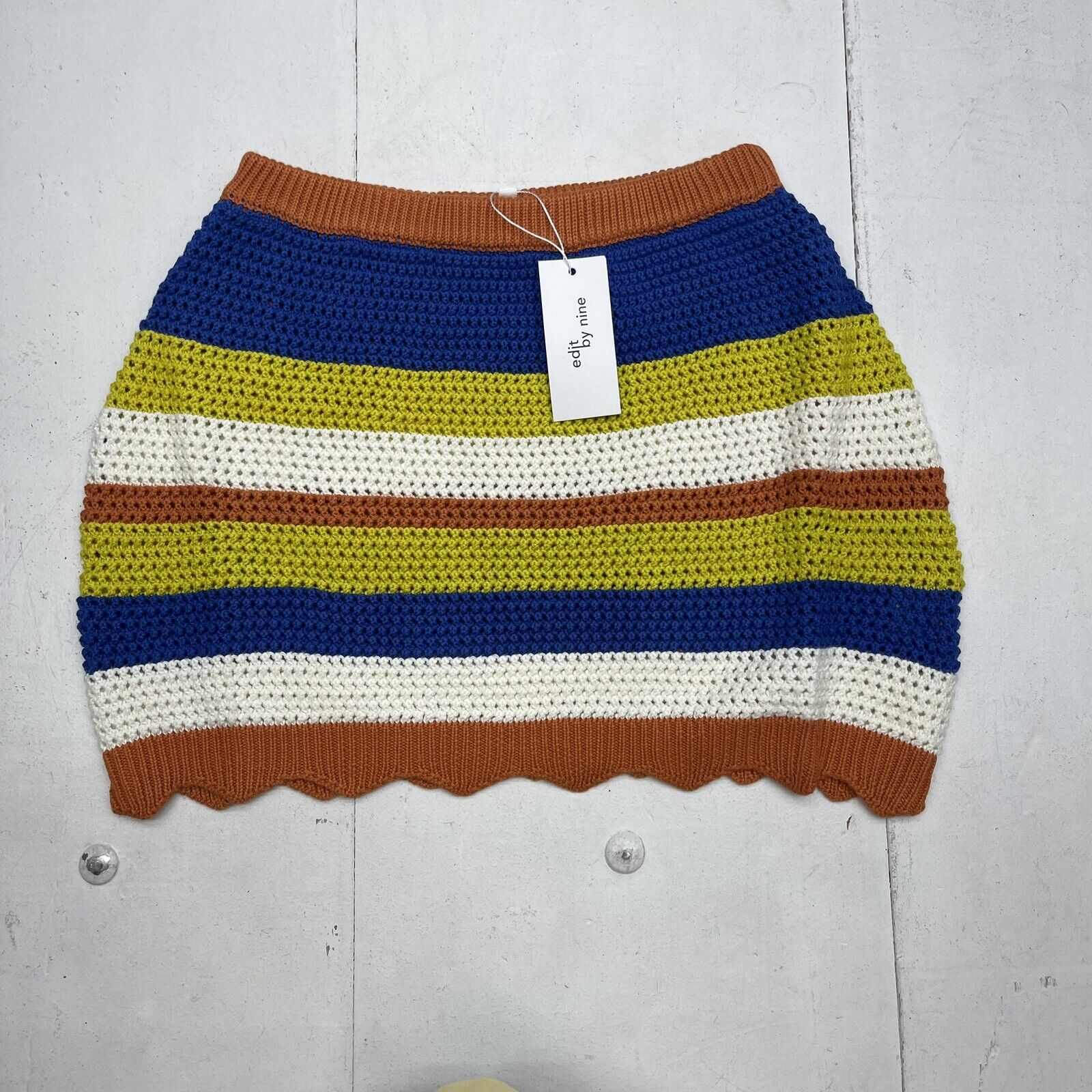 Edit By Nine Blue Orange White Yellow Stripe Crotchet Mini Skirt Women’s M New