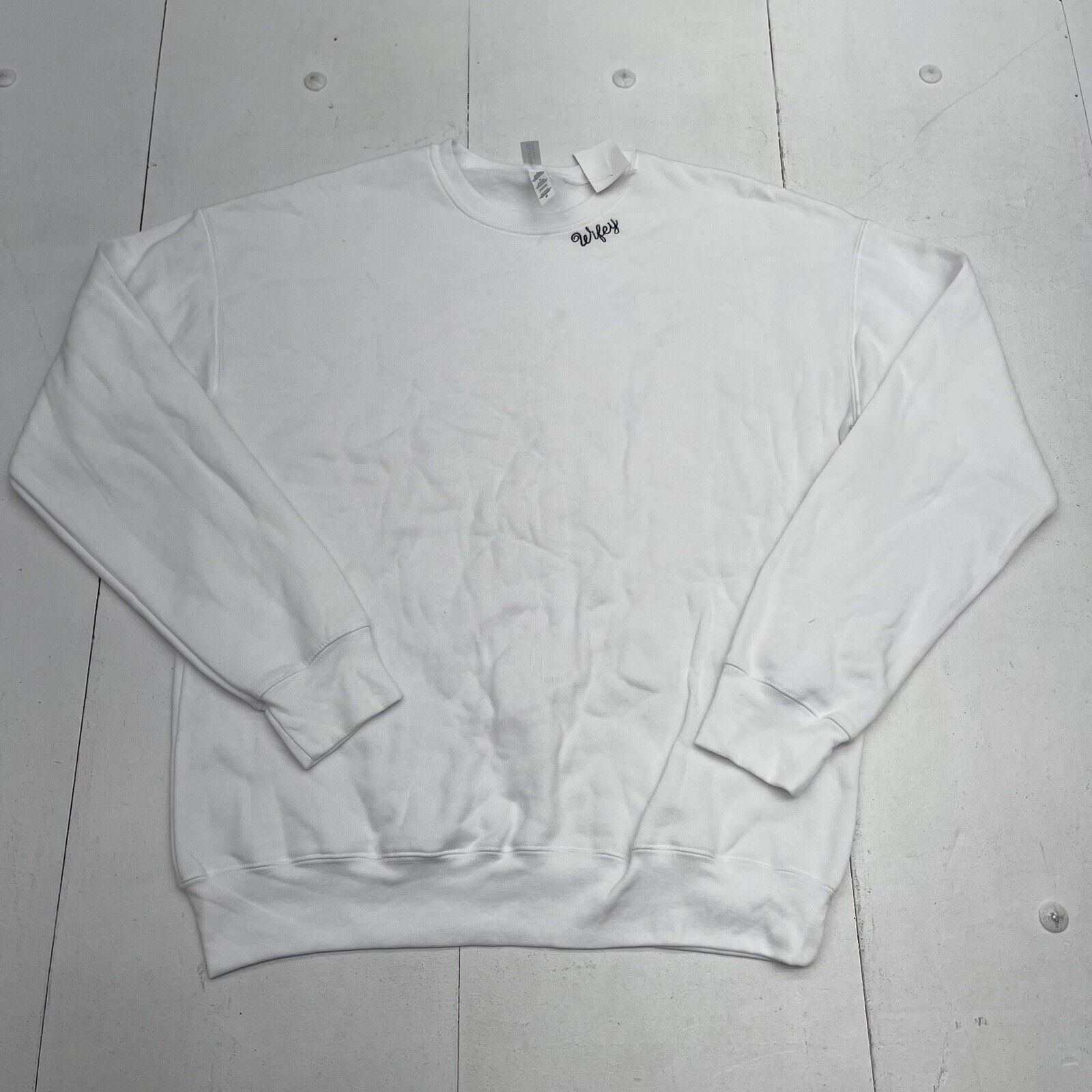 Custom Graphic Wifey White Long Sleeve Fleece Pullover Sweater Women’s Medium