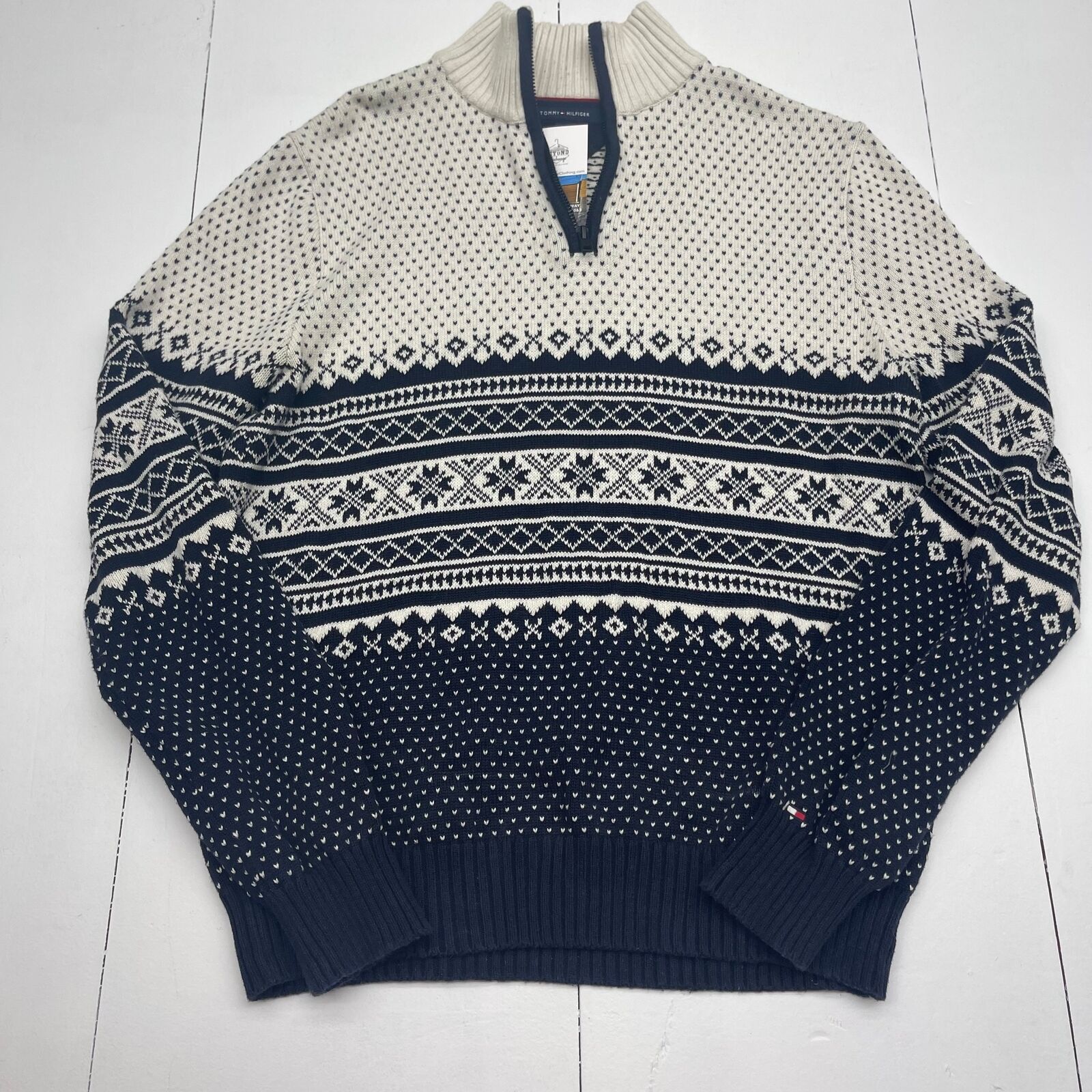 Tommy Hilfiger Nordic Half Zip Fair Isle Sweater Mens Size Medium