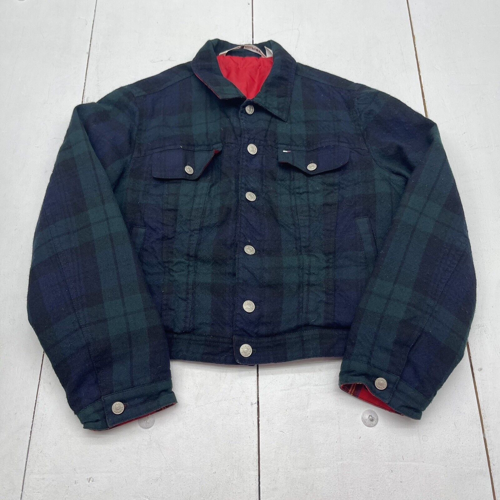 Tommy Hilfiger Green Wool Plaid Button Front Jacket Youth Boys Size Large