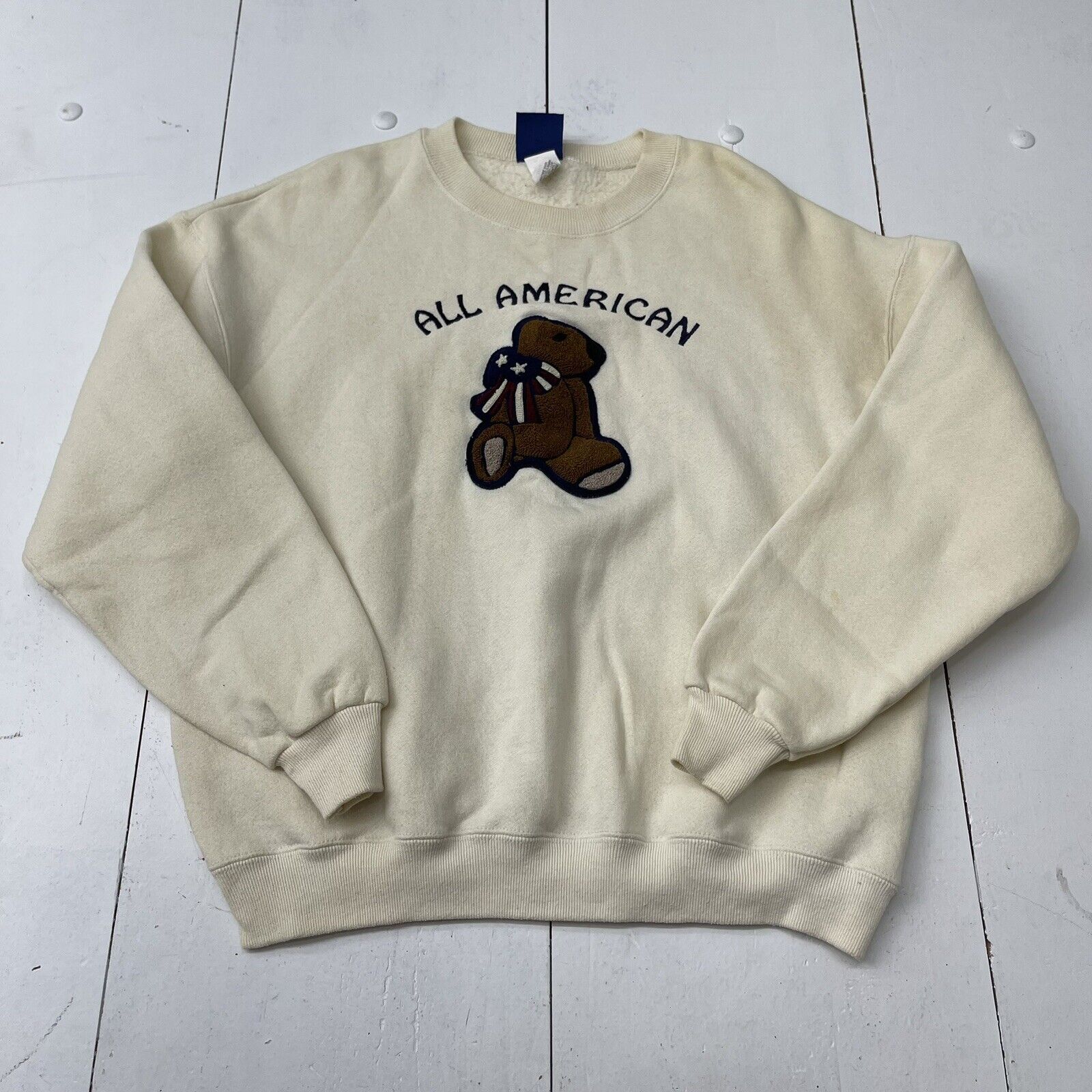 Vintage Oarsman 913 White All American Bear Crewneck Sweater Mens Size Large