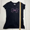 Under Armour Black Semi-Fitted V-Neck T-Shirt W/ Purple Logo Womens Size Small