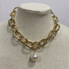 Love 2 Shop Imitation Pearl &amp; Gold Tone Chunky Cable Chain Necklace 15.5”-17.5”