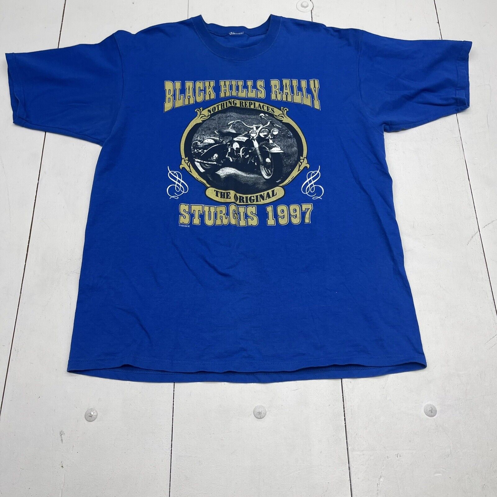 Sturgis 1997 Black Hills Rally Blue Short Sleeve T Shirt Mens XL