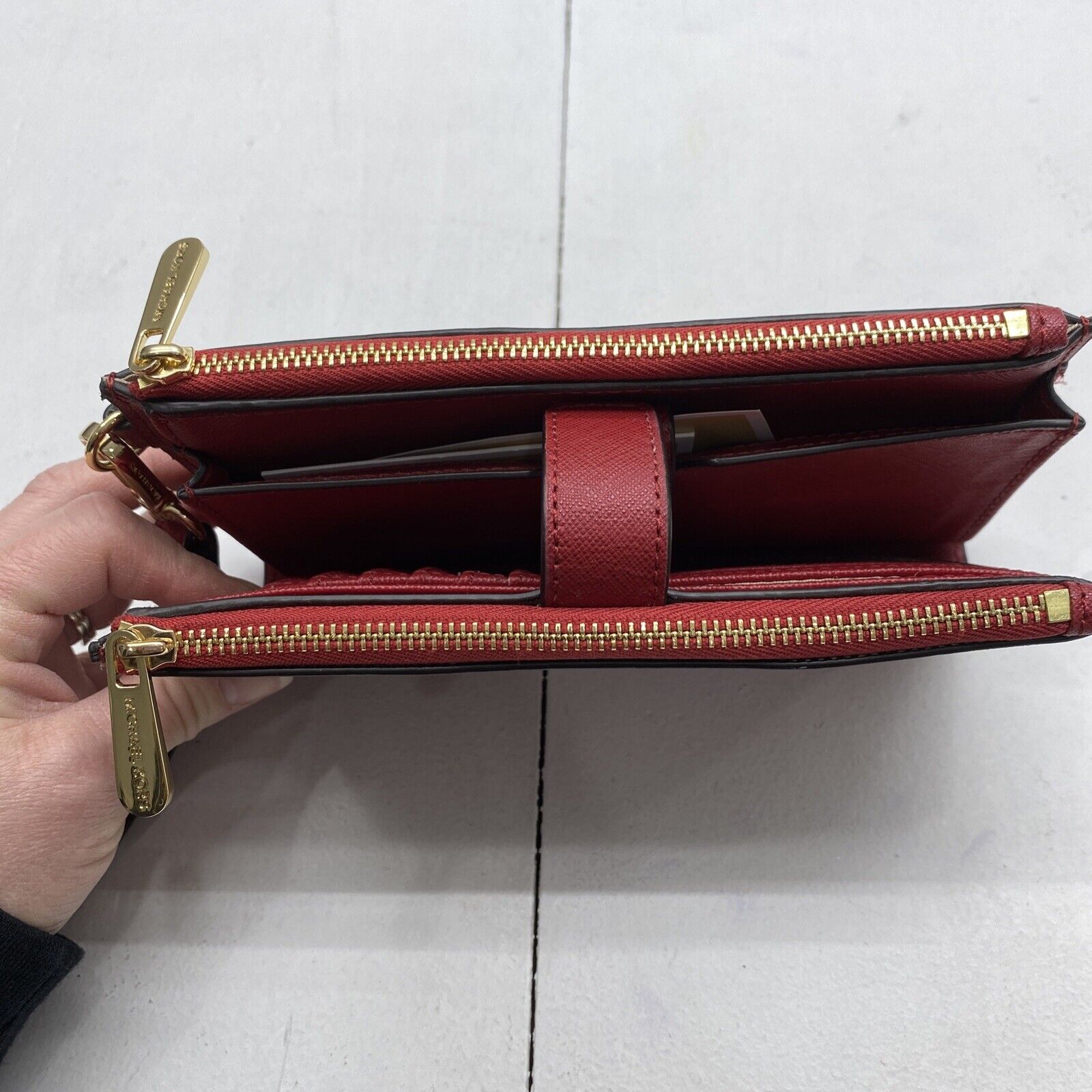New Women's Michael Kors Jet Set Travel Large Top Zip Wristlet Clutch  Wallet (Brown)