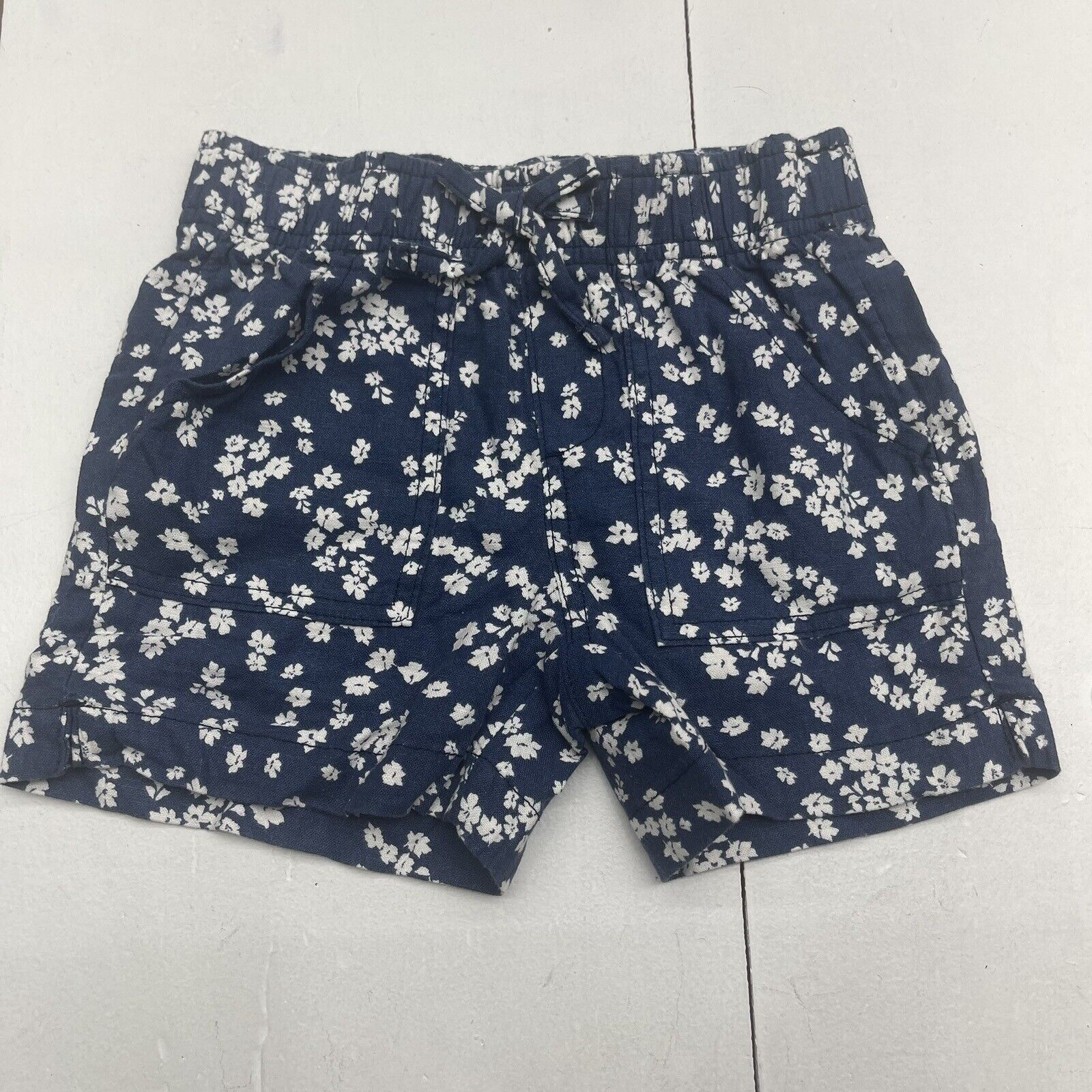 Members Mark Blue Floral Linen Blend Pull On Shorts Youth Girls Size 6