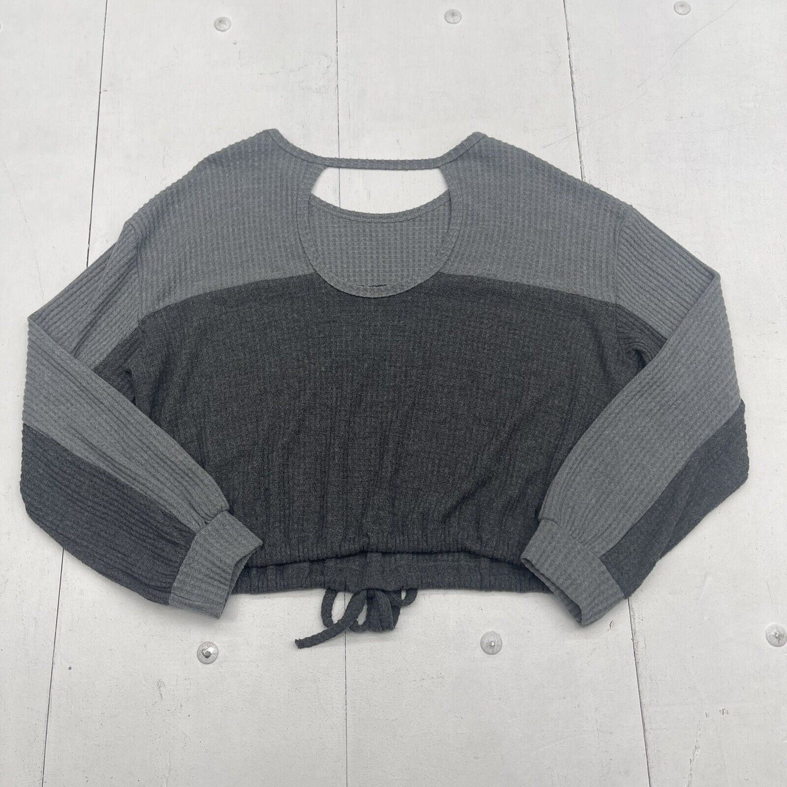 Hollister Grey Cropped Waffle Knit Long Sleeve Top Women's Size S
