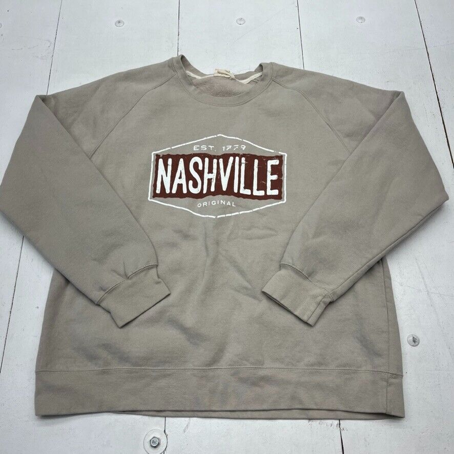 Vintage Fleece Taupe "Nashville" Graphic Print Crew Neck Unisex Adult Size XXL