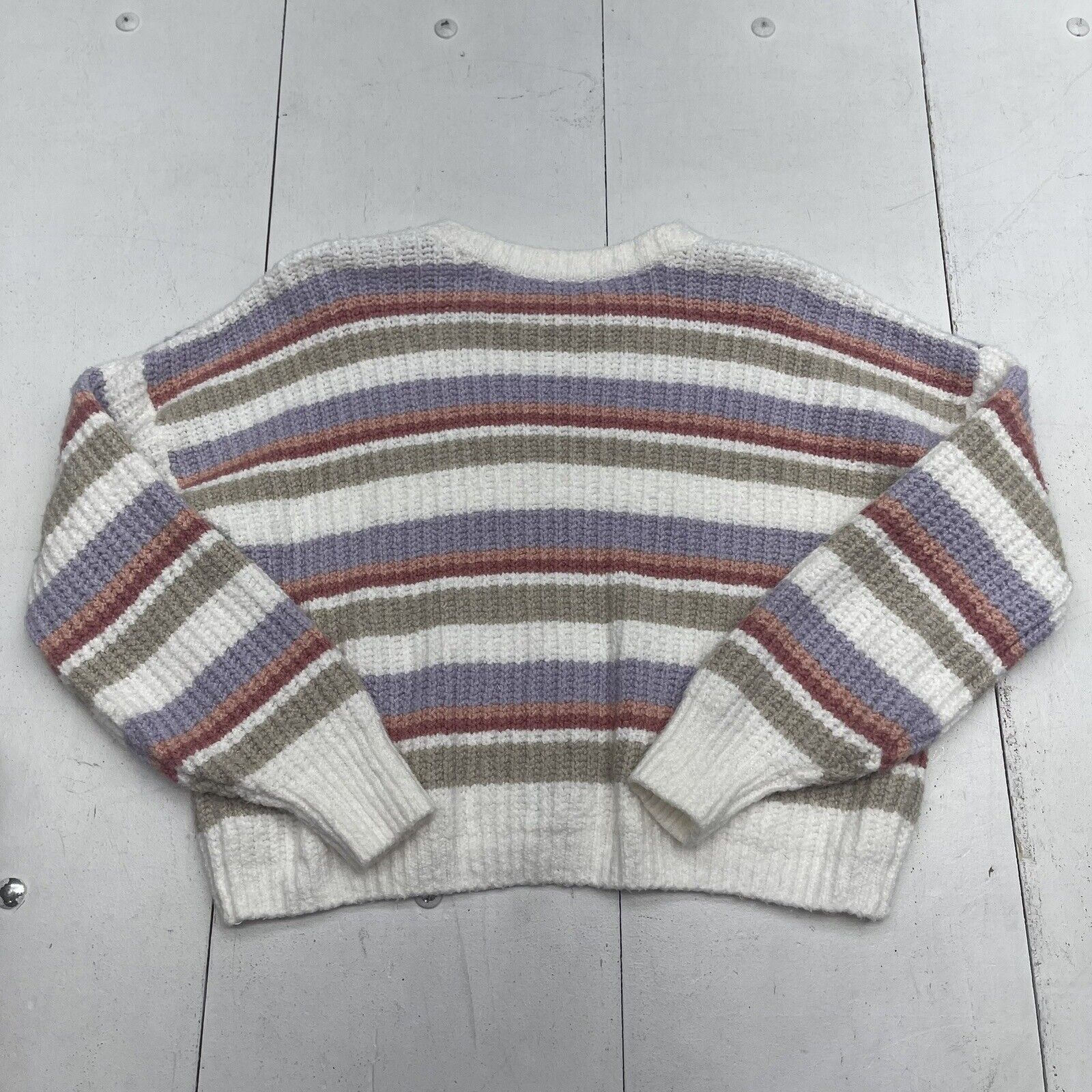 Hollister White Multicolor Stripe Knit Sweater Women's Size Large - beyond  exchange