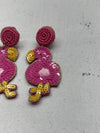 Pink Sequin Dangle Flamingo Earrings New
