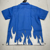 Foaming Junkie Blue Flame Detail Short Sleeve Button Up Mens Size Small New