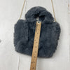 Small Gray Crossbody Tote Bag Shoulder Bag Fleece Faux Fur Hobo Handbag New