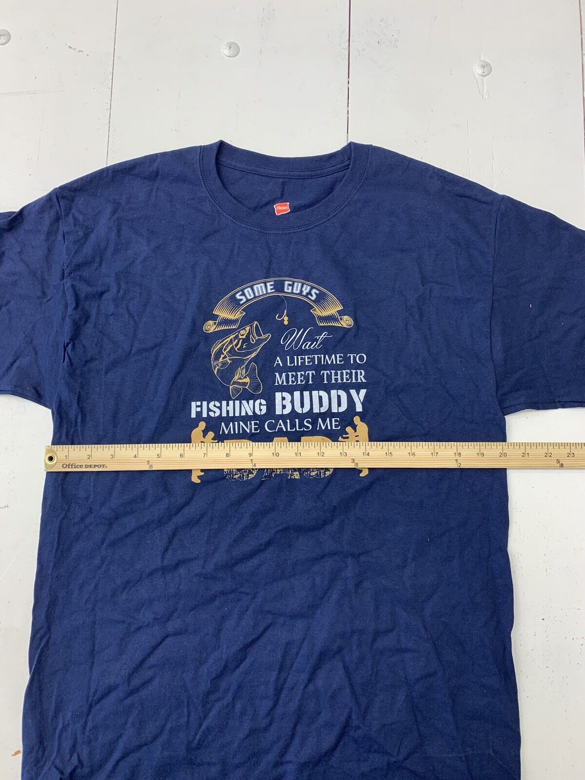 Hanes Dark Blue Fishing Graphic Short Sleeve shirt Mens Size Large