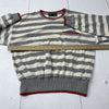 Vintage Liz Sport Grey White Stripe Pullover Sweater Women’s Size Petite Small