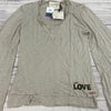 Peace Love World Gray Long Bell Sleeve V-Neck Double T-Shirt Women Size L NEW