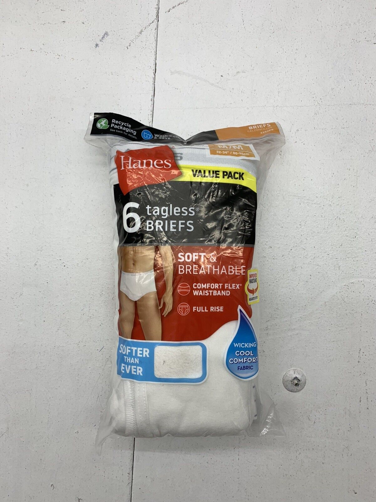 Hanes Mens White Briefs 6 PACK Sizes M/M Tagless Full Rise Underwear New