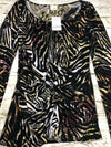 Daytrip Buckle Wild Print Long Sleeve Blouse Knot Front Women Size Small NEW *