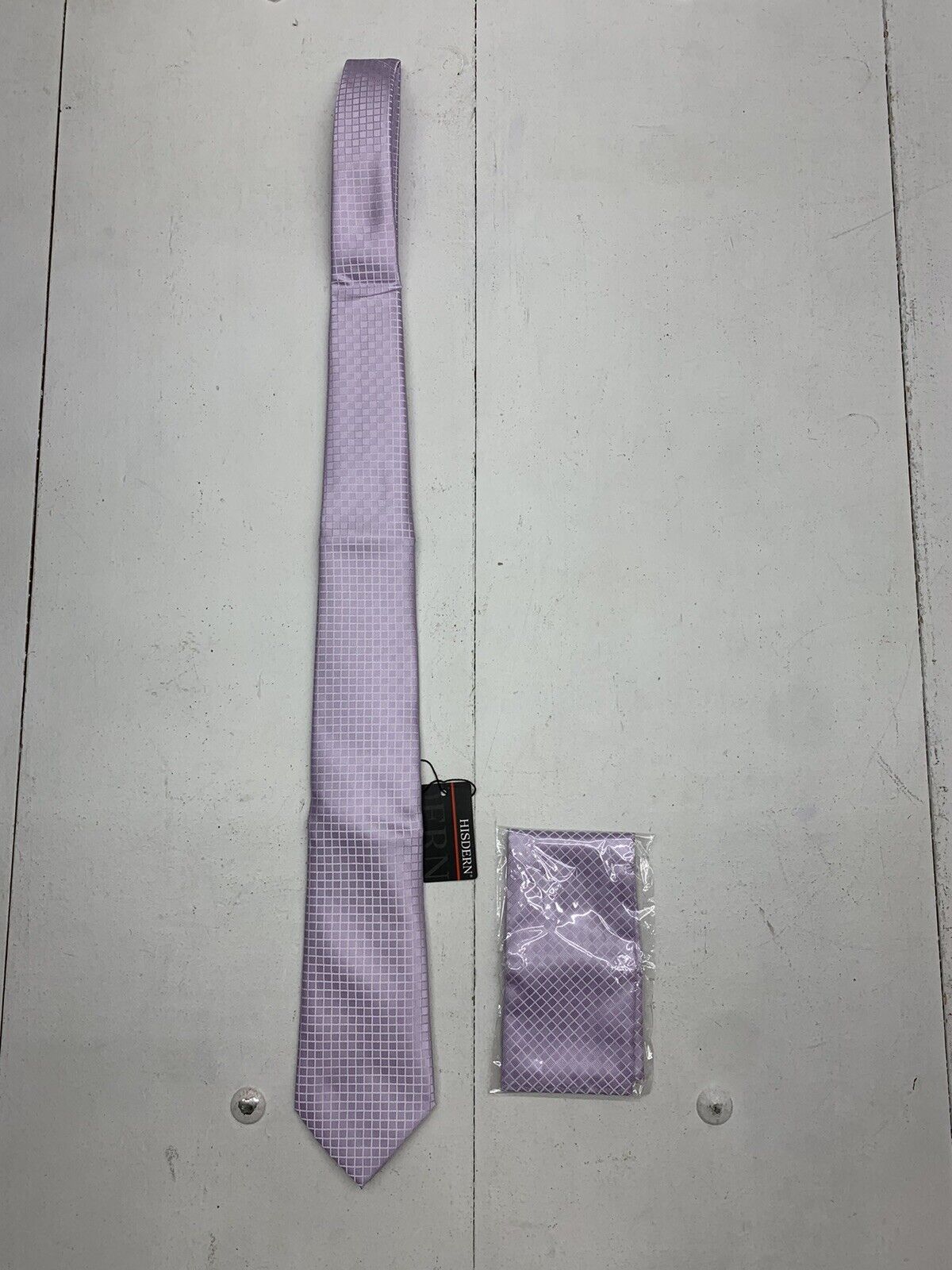 Hisdern Mens Purple Check Print Neck Tie And Pocket Square