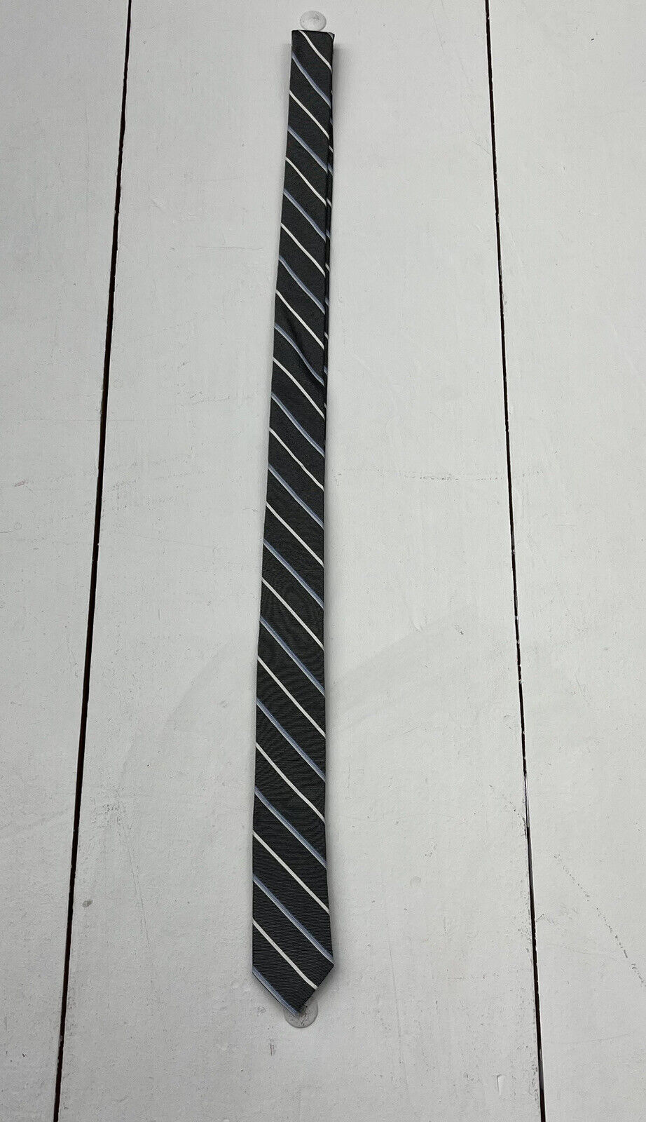 Calvin Klein Gray Slim Tie With Blue & White Stripes