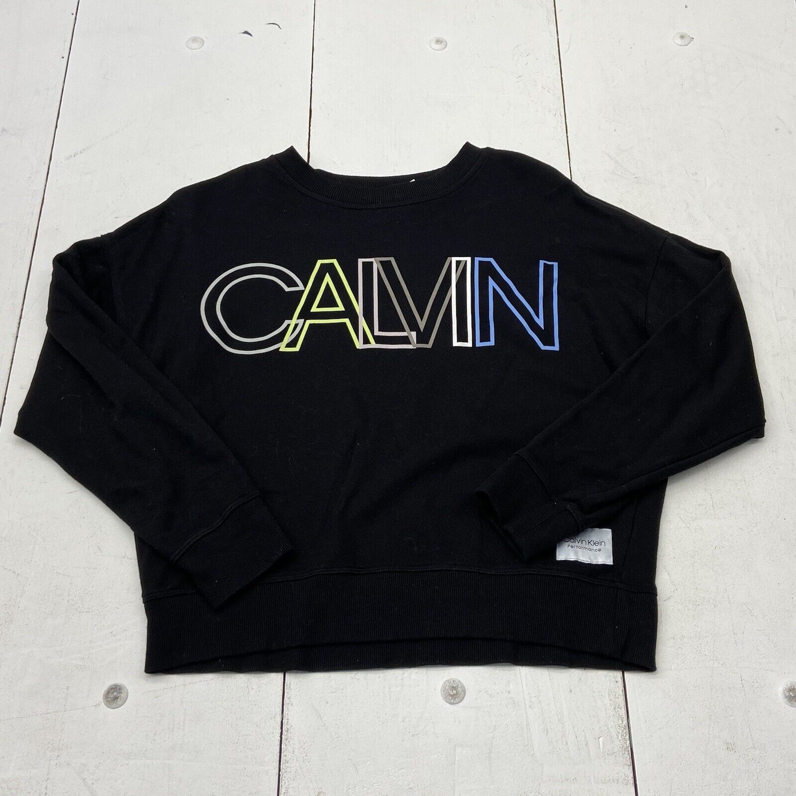 Calvin Klein Performance Black Long Sleeve Crop Sweatshirt Women Size XL