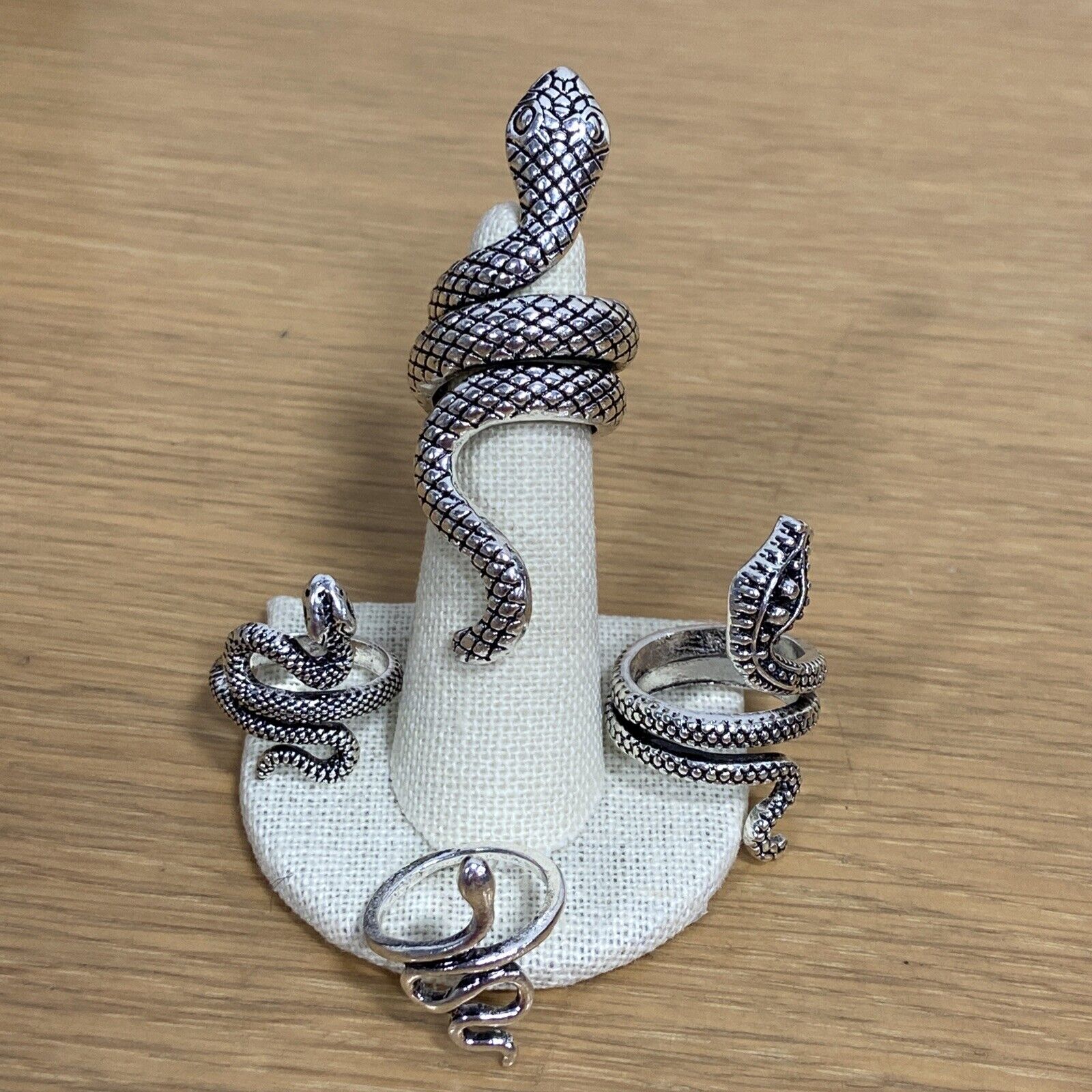 Love 2 Shop Silvertone Serpent Snake Ring Set of 4 Fits A Size 6 & 7.5