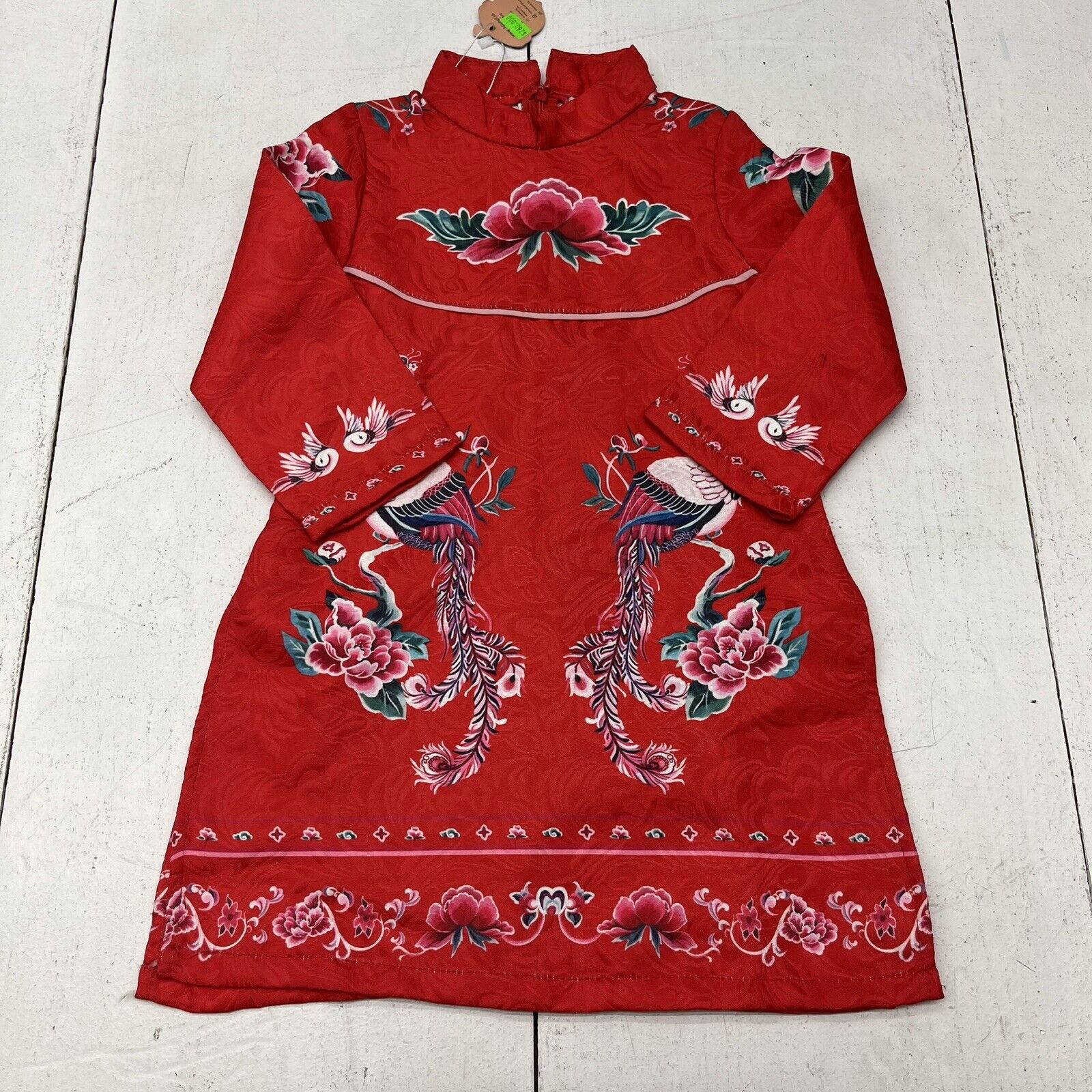 Chika Bell Red Traditional Mandarin Embroidered Dress Girls Size 4 NEW