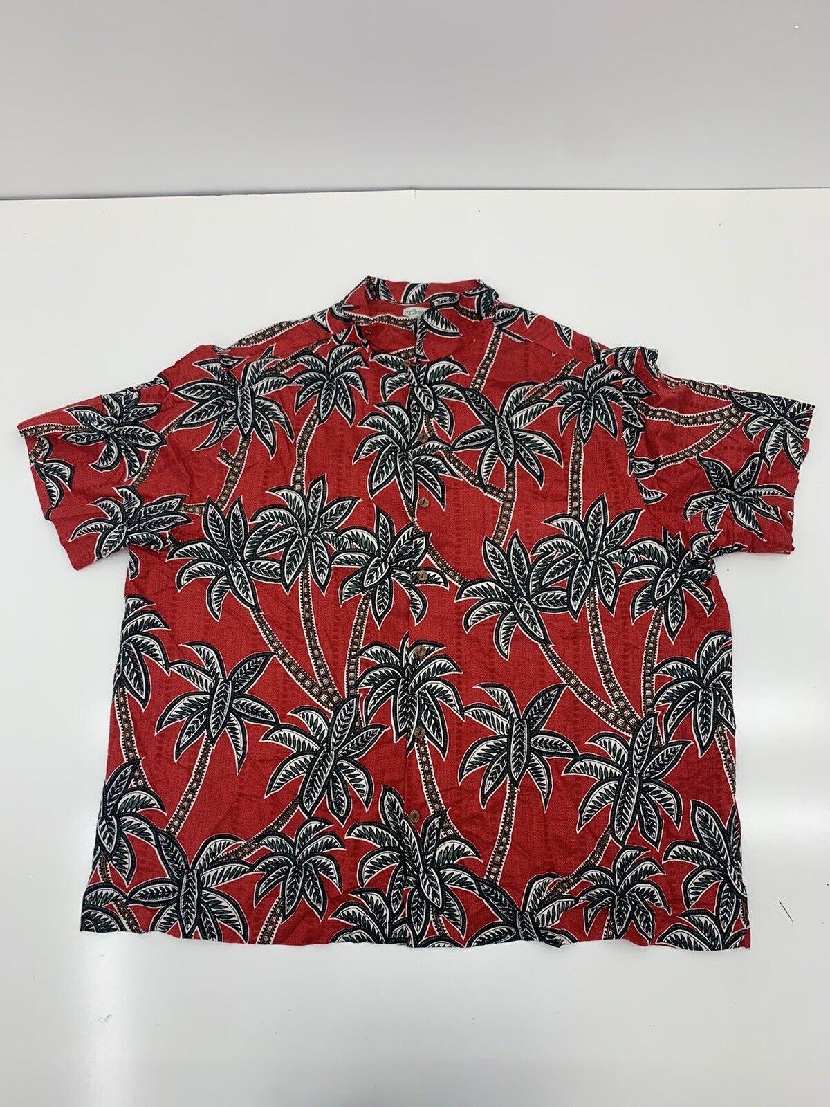 Caribbean Mens Red Palm Tree Button Up Short Sleeve Size 3XB