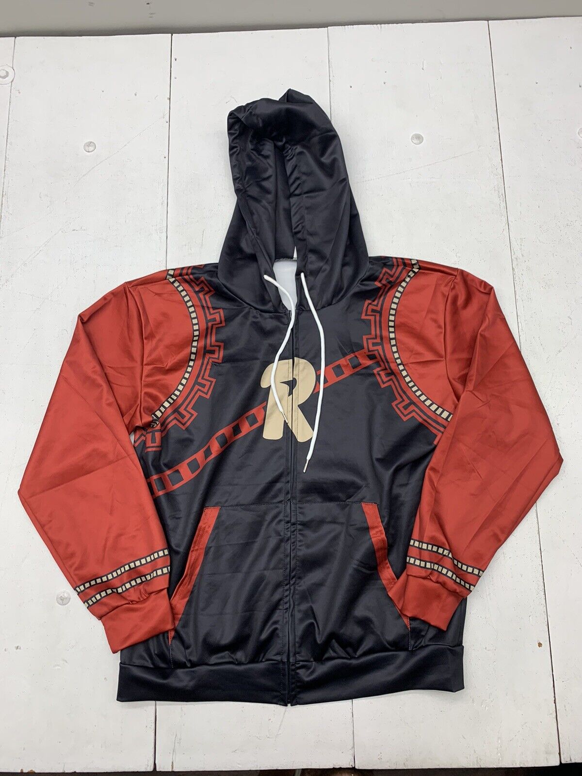 Mens Red Grey Graphic Print Fullzip Jacket Size Large