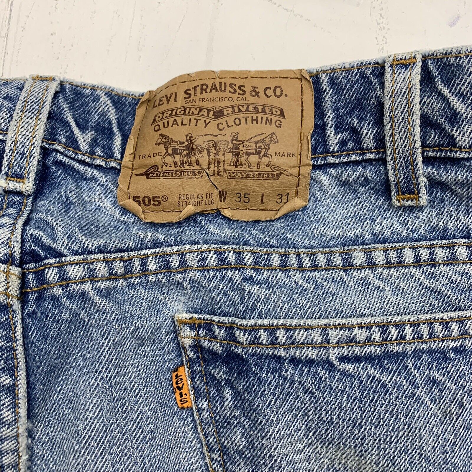 Levis 505 Vintage Orange Label Mens blue jeans Size 35/31