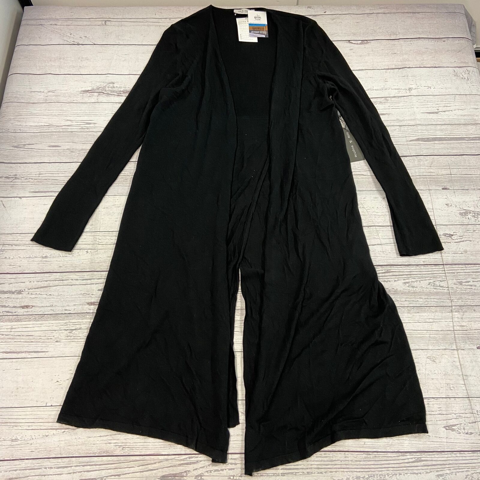 Lola & Sophie Boutique Black Long Sleeve Long Silk Cashmere Cardigan Women Size