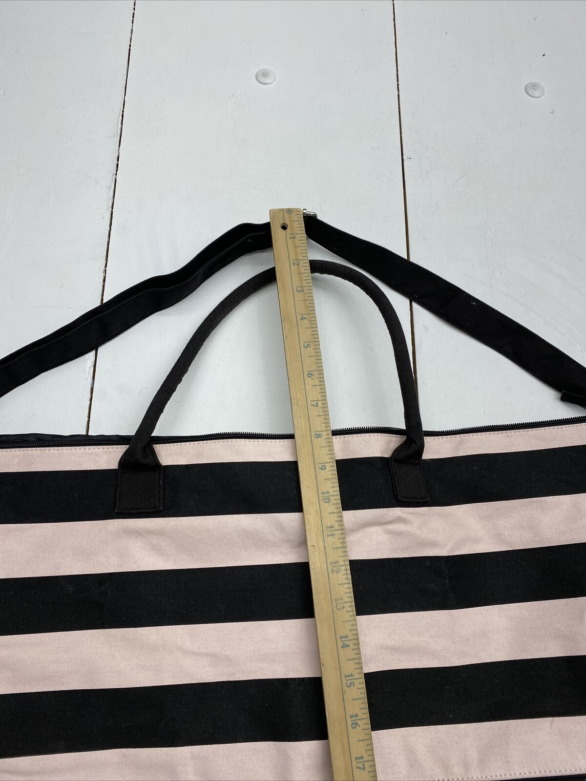 Victoria's Secret Pink and Black Stripe Expandable Tote Bag Top