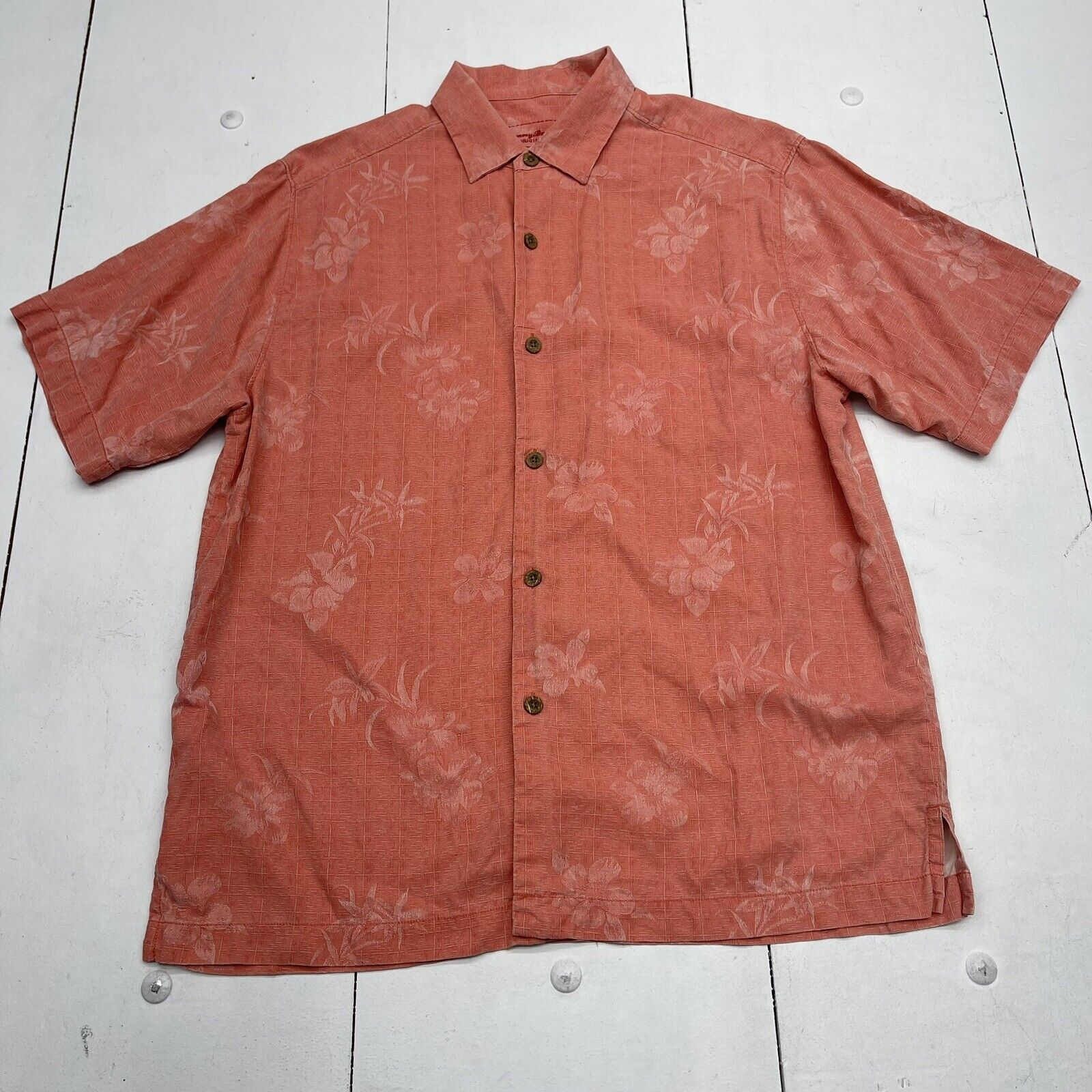 Tommy Bahama Original Fit Salmon Floral Silk Button Up Mens Size Medium